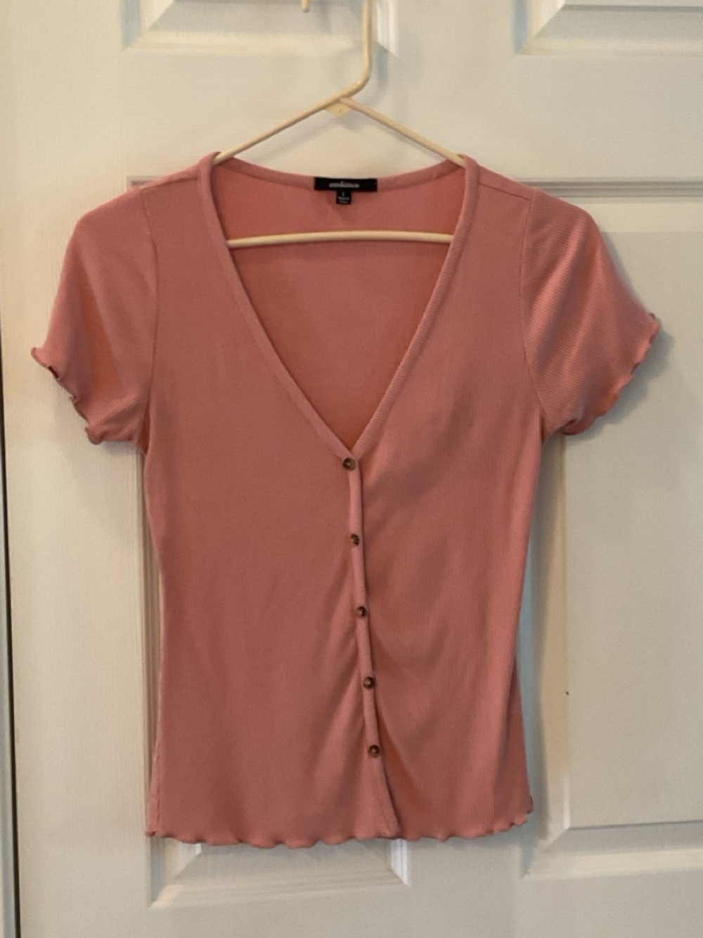 Ambiance Girls Juniors Large 1/4 Scalloped Sleeve Mid Pink Top
